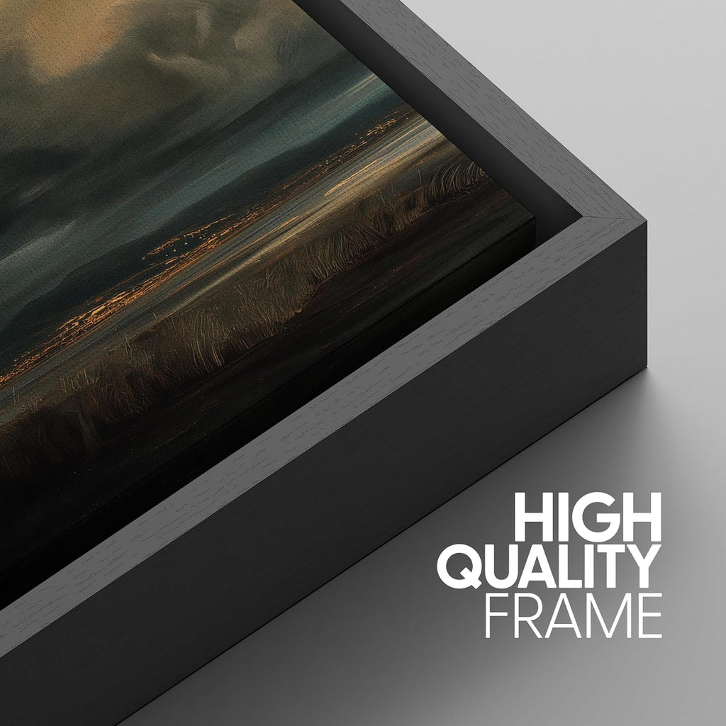 SIGNWIN Framed Canvas Print Wall Art Set Dramatic Stormy Sky Golden Light Coastal Landscape Illustrations Modern Art Decorative Scenic Rustic for Living Room, Bedroom, Office - 24'x36'x3 Black