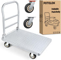 Stainless Steel Platform Cart, 1320 lbs Capacity Heavy Duty Push Cart Dolly with 5-Inch Rubber Silent Wheels, 35.4 x 23.6 Inch Flatbed Cart for Industrial & Warehouse Use, Black