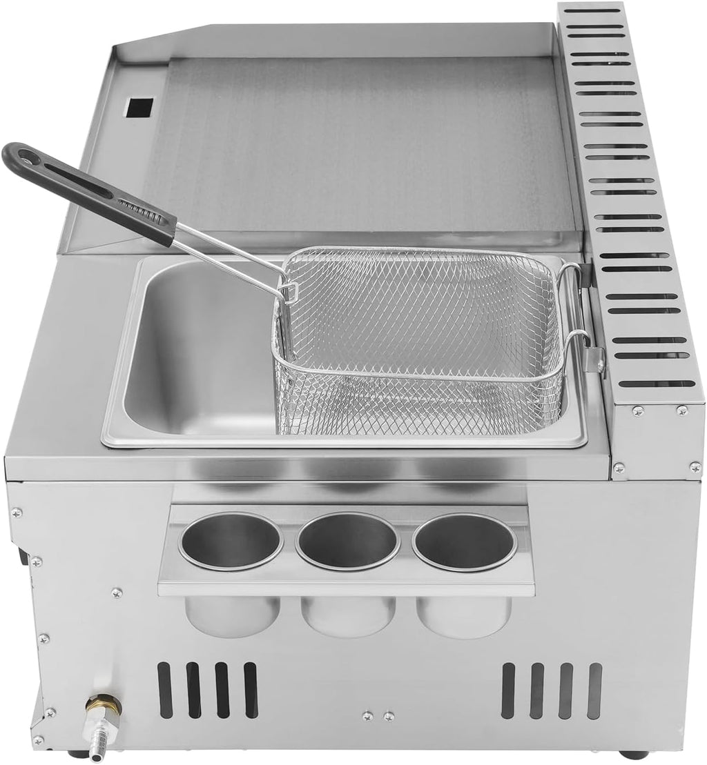 Commercial Gas Deep Fryer, Deep-Frying Machine with Grill Griddle, Large-Capacity Deep-Frying Machine for Baking, Grilling, Frying, Stir-Frying, Boiling for Home Kitchen Restaurant