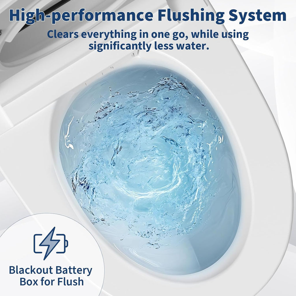 Electric One-Piece Toilet with Bidet Built in, Auto Open/Close Lid/Flush, Night Light, w/Remote, 1 Boutton Control