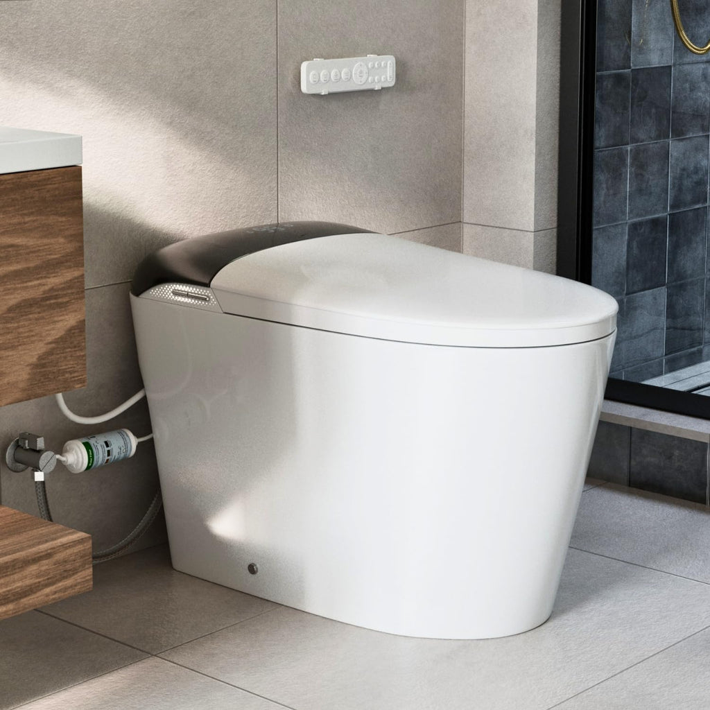 E5 Smart Toilet with Built-In Water Tank, Auto Open/Close Lid, Bidet Toilet with Multiple Wash Modes, Instant Warm Water, Heated Seat, Warm Air Dryer, UV Nozzle Light, Deodorizer, Remote