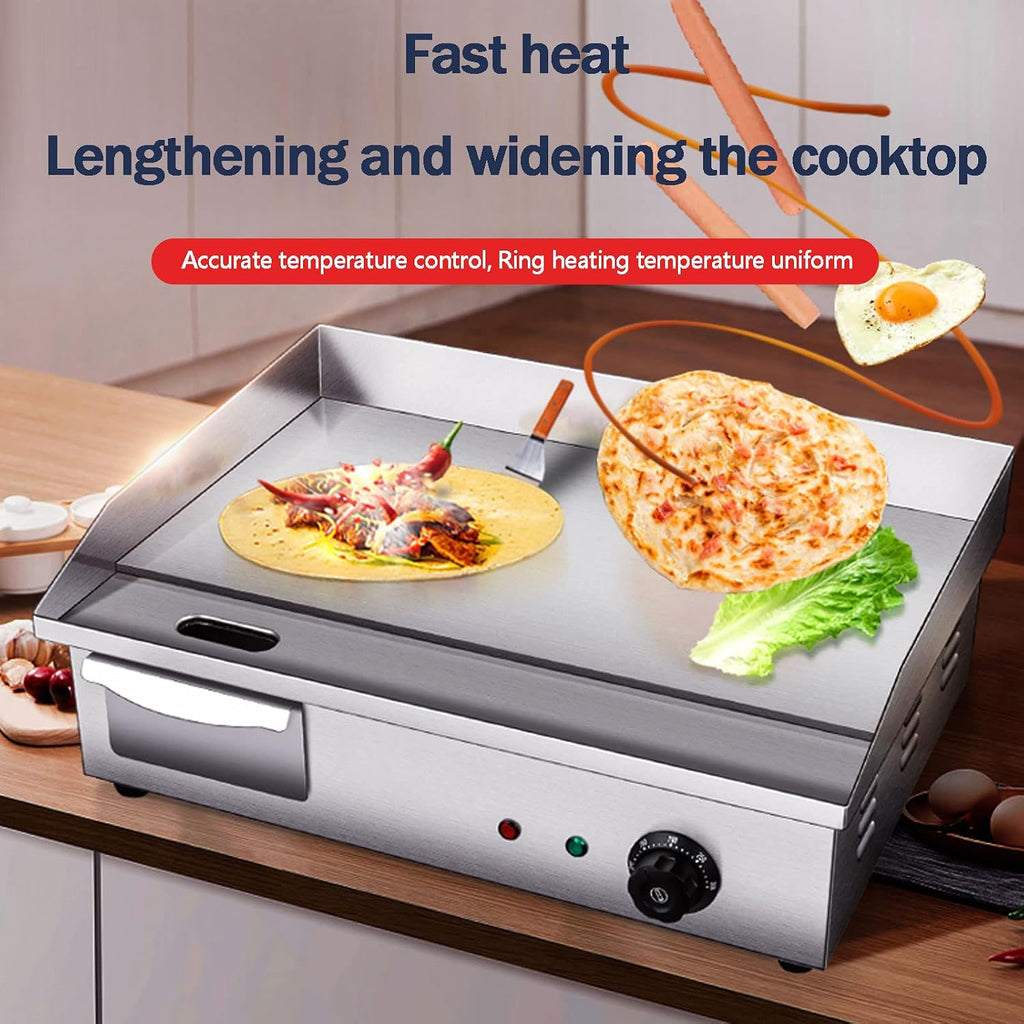 Electric Griddle, Commercial Electric Flat Top Griddle 110-220V Teppanyaki Stainless Steel Grill Adjustable Thermostatic Control, 122°F-572°F, Nonstick Countertop Hot Plate for Home Restaurant,818a