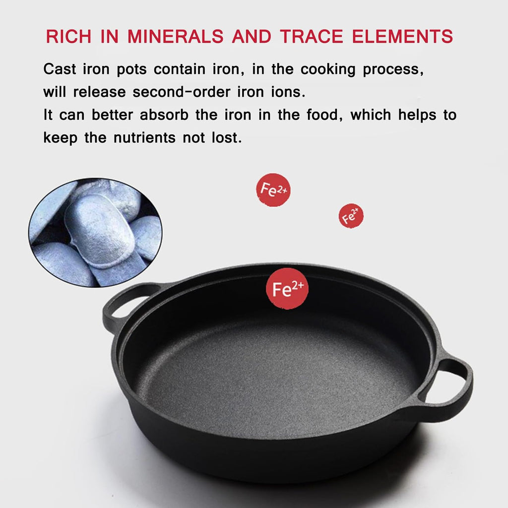 SVRITE Cast Iron Pizza Pan/Round Griddle - 25/28/30/33/35cm Cast Iron Skillet Dual Handle Braiser Frying Pan for Baking, Stove, Oven, Grill, BBQ (33CM)