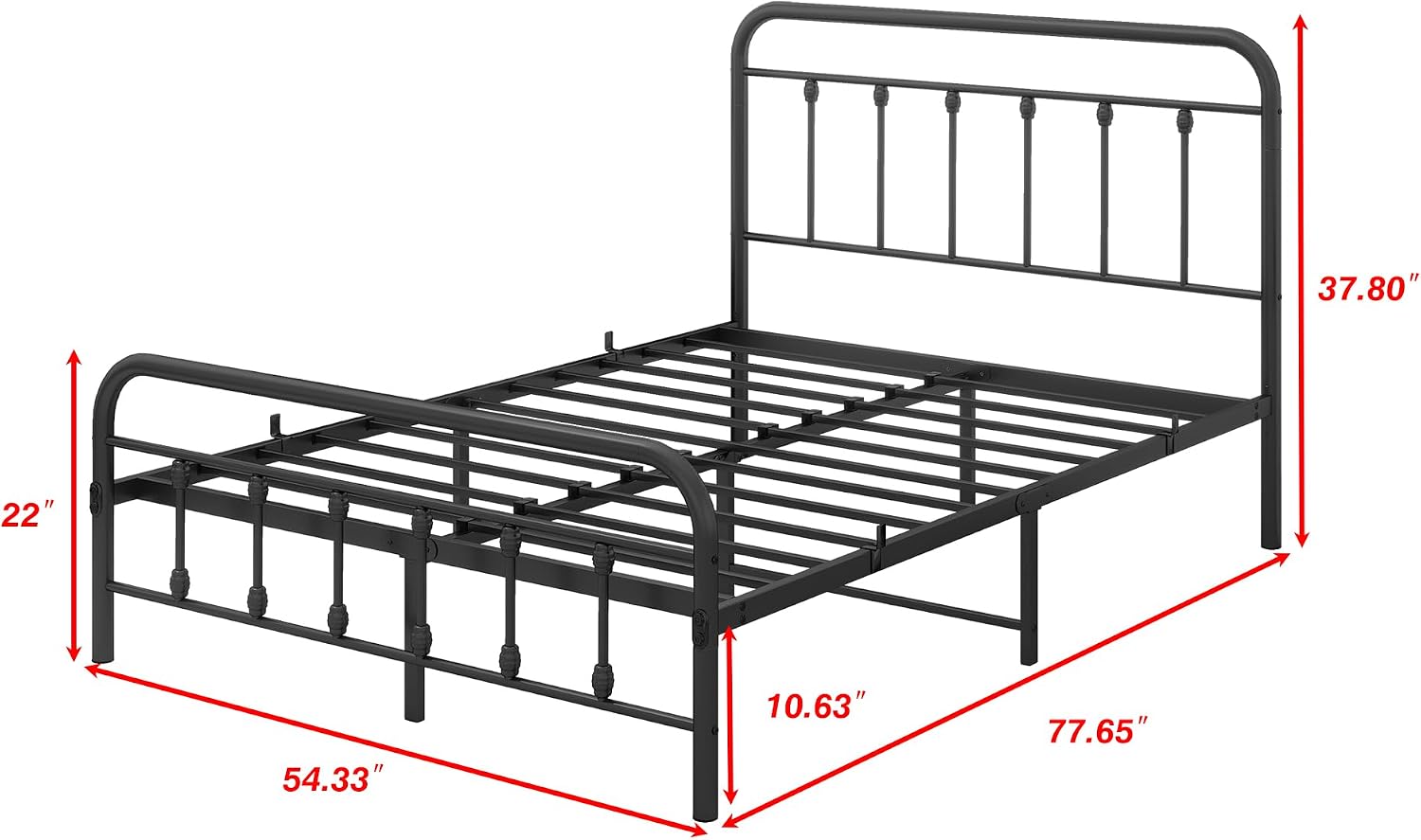 DUMEE Metal Full Size Bed Frame Platform with Vintage Headboard and Footboard Sturdy Premium Steel Slat Support No Box Spring Needed, Textured Black