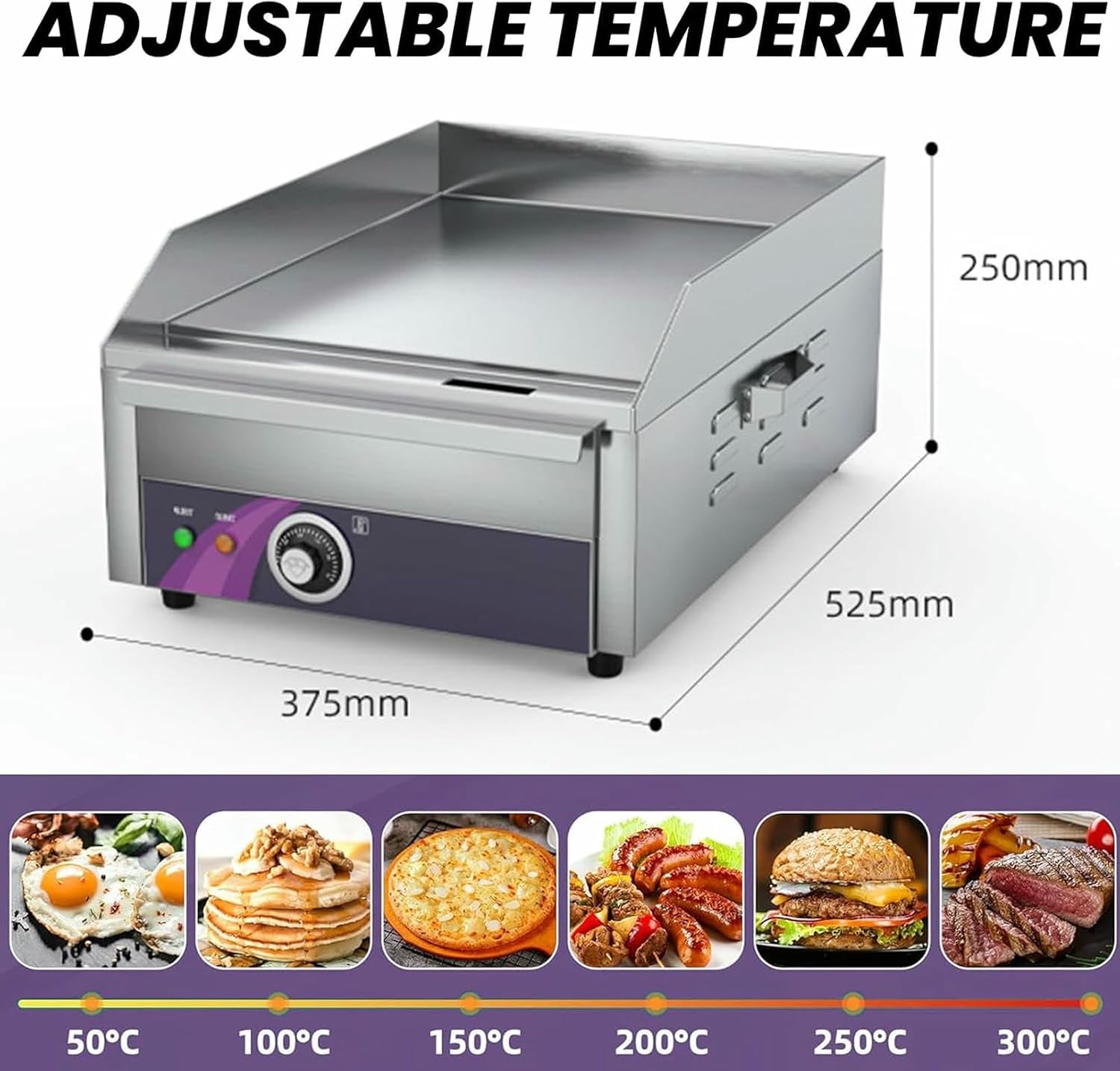 Commercial Electric Griddle 13.7' with Handle, Countertop Flat Top Griddle 2500W Non-Stick Restaurant Teppanyaki