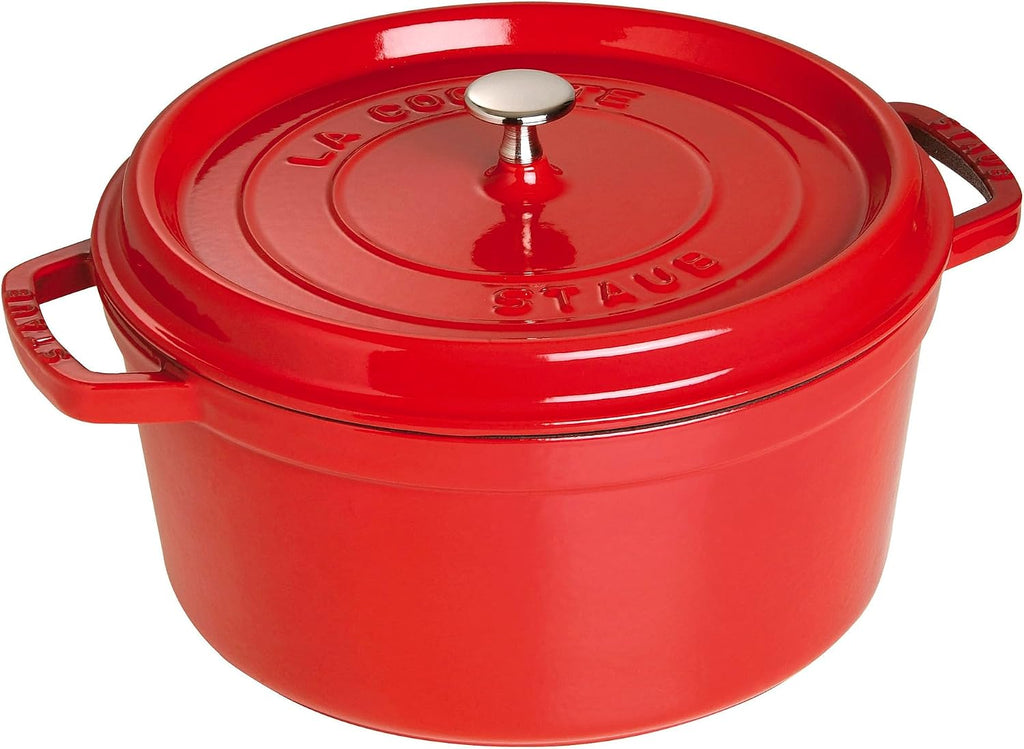 Staub Cast Iron Round Cocotte, Dutch Oven, 7-quart, serves 7-8, Made in France, Cherry
