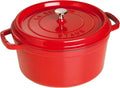 Staub Cast Iron Round Cocotte, Dutch Oven, 7-quart, serves 7-8, Made in France, Cherry