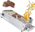Commercial Electric Griddle with Deep Fryer, 50-300℃ Countertop Flat Top Grill, Deep Fryer & Griddle for Cheese Hot Dog Stick (L)