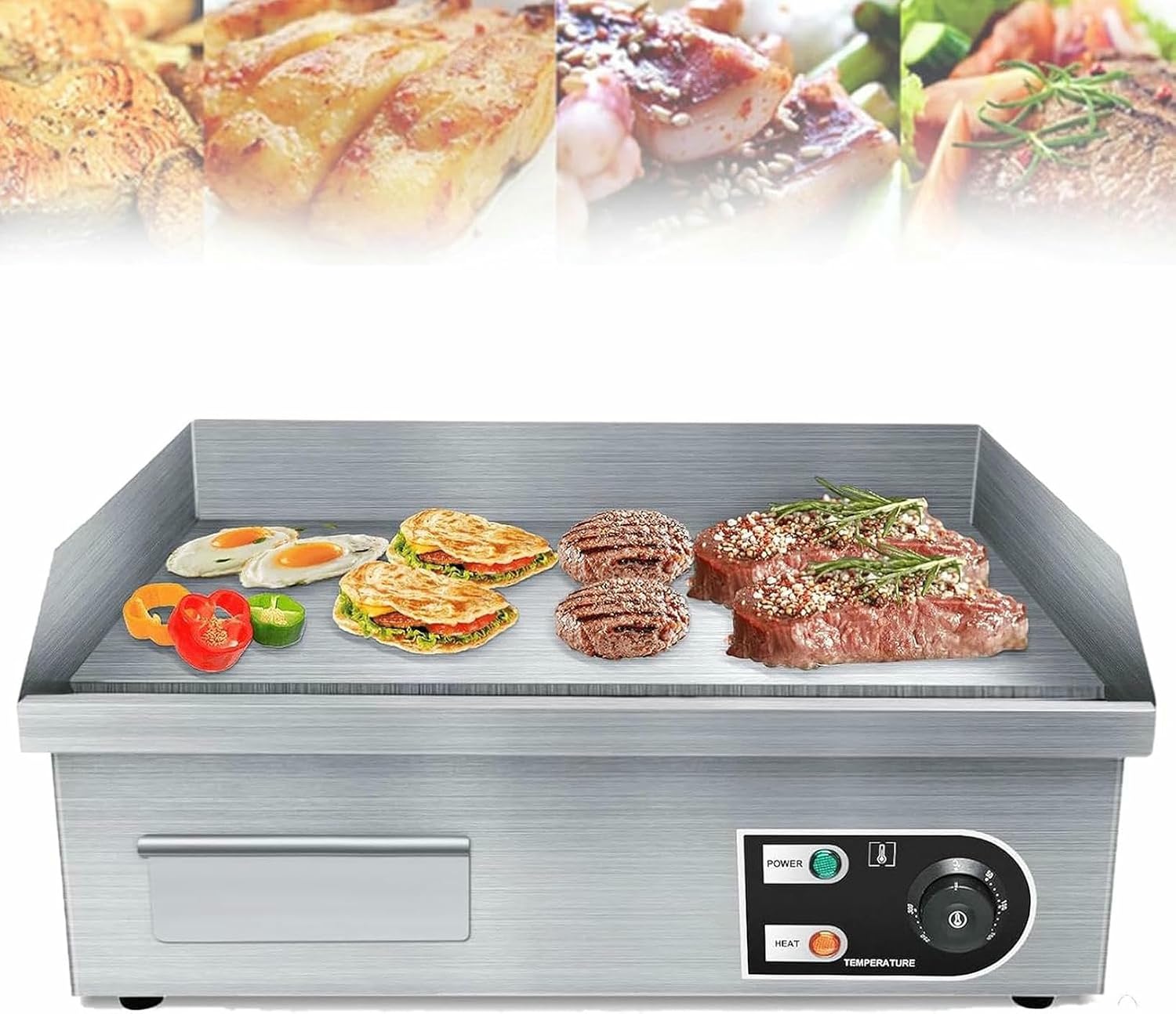 Commercial Electric Griddle, Countertop Flat Top Outdoor Griddles Hotplate BBQ Grill Mild Steel Steaks Business Catering Grill,