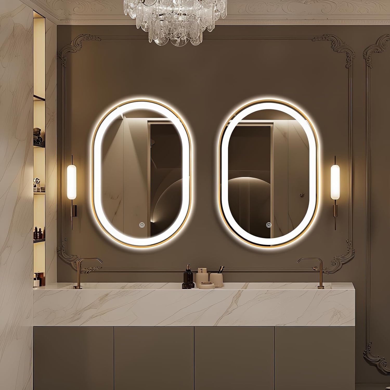 Oval LED Bathroom Mirror, 36'x24' Backlit Vanity Mirror with Light for Wall with Gold Frame, Anti-Fog, Dimmable, Frontlit, 3 Colors, Memory Function, IP65 Waterproof, UL Listed, Horizontal/Vertical