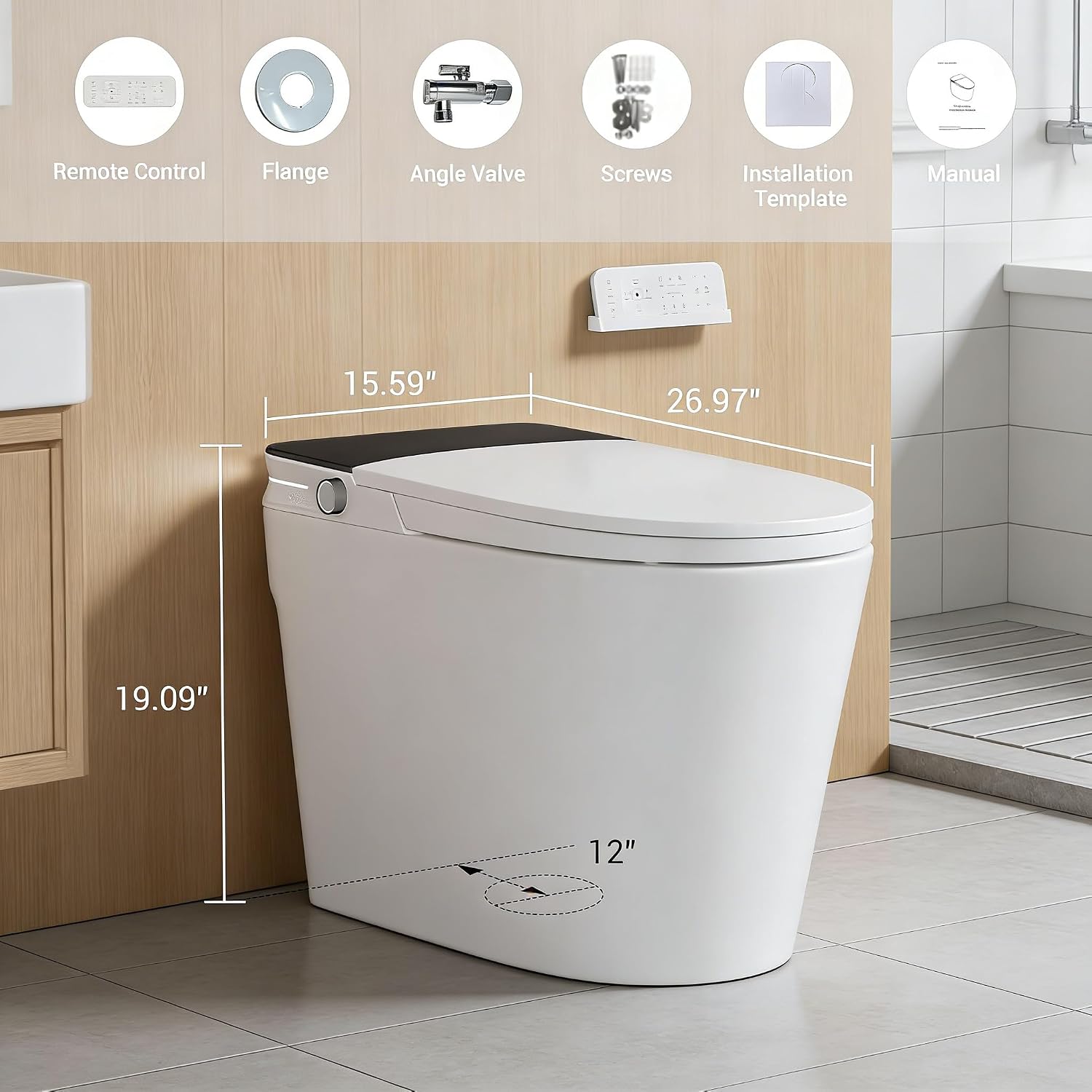 GarveeTech Smart Toilet with Bidet Built in, Heated Seat & Dual Auto Flush, Foot Sensor, Modern Extended Electric Toilet with Water Tank, Warm Water Wash, Air Drying, LED Night Light, Remote