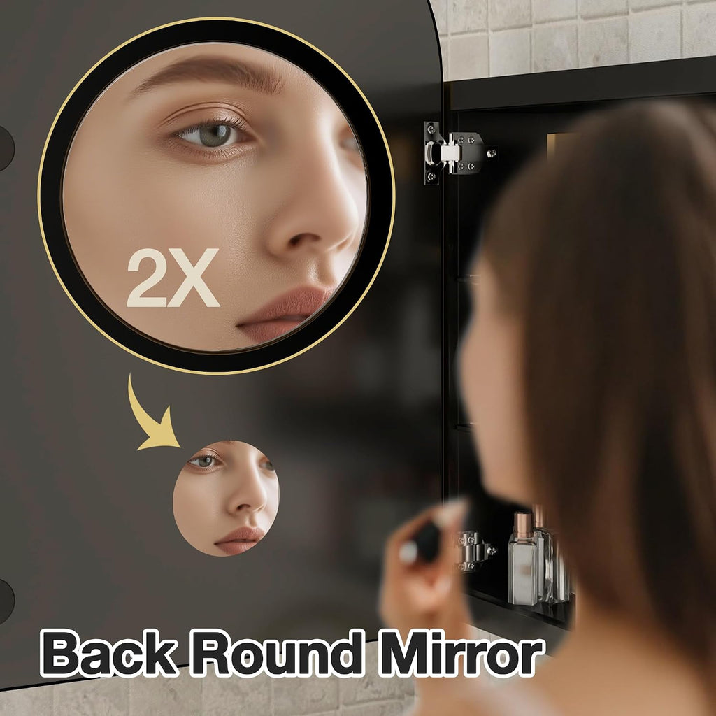 Arched Medicine Cabinet Mirror No Assembly Needed Bathroom Mirror with Storage Recessed or Surface Mount Options (Black, 31.5' L x 19.7' W)
