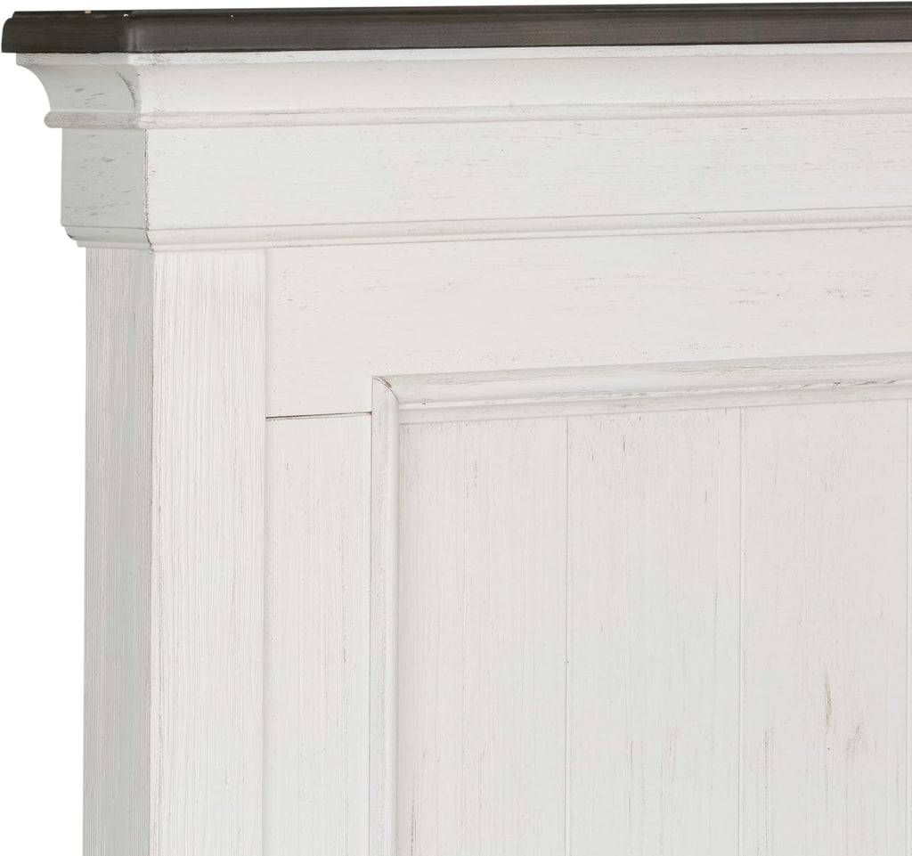Liberty Furniture Allyson Park California King Panel Bed, Dresser & Mirror, Night Stand Cottage Bedroom Furniture Set - Wirebrushed White w/Charcoal Tops