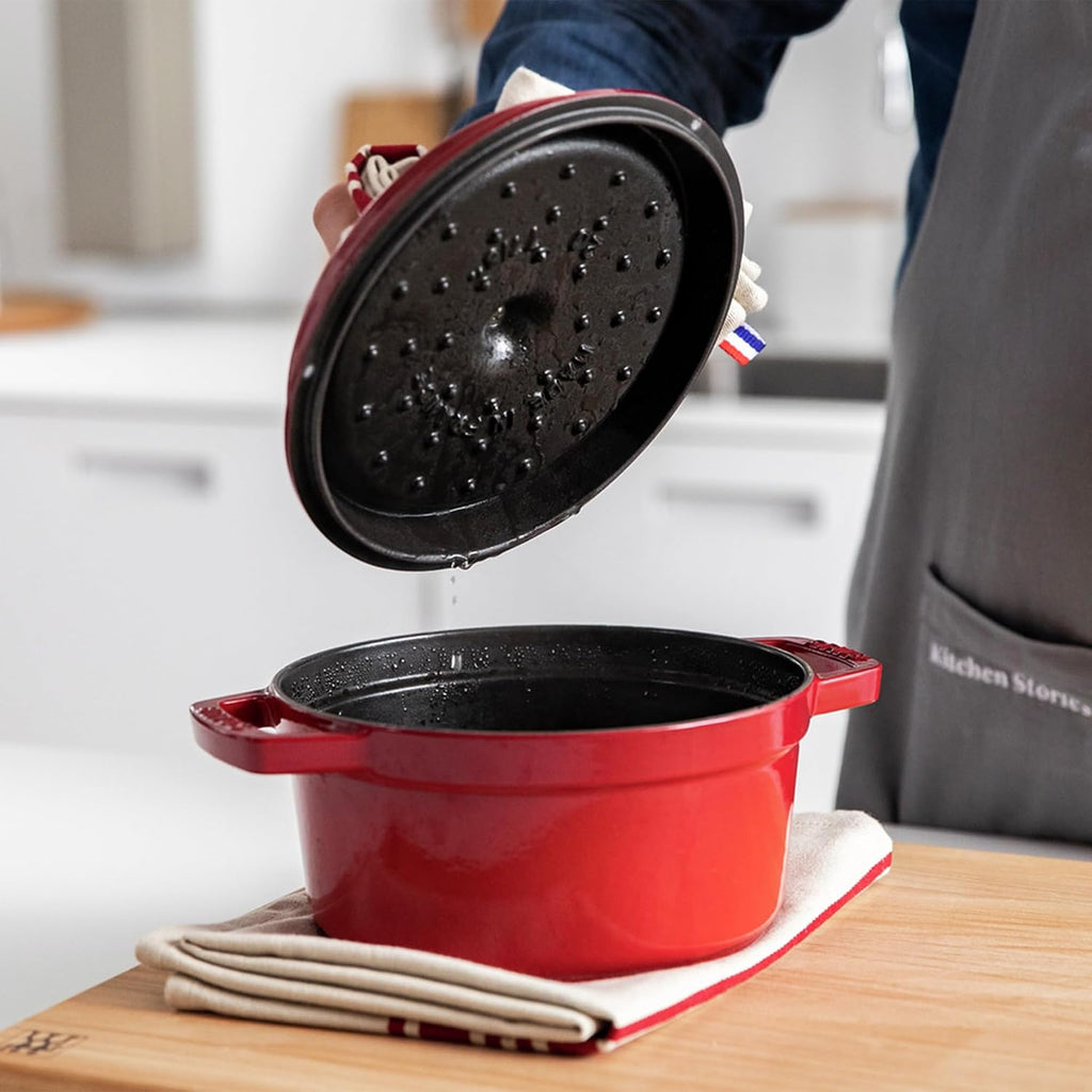Staub Cast Iron Round Cocotte, Dutch Oven, 4-quart, serves 3-4, Made in France, Cherry