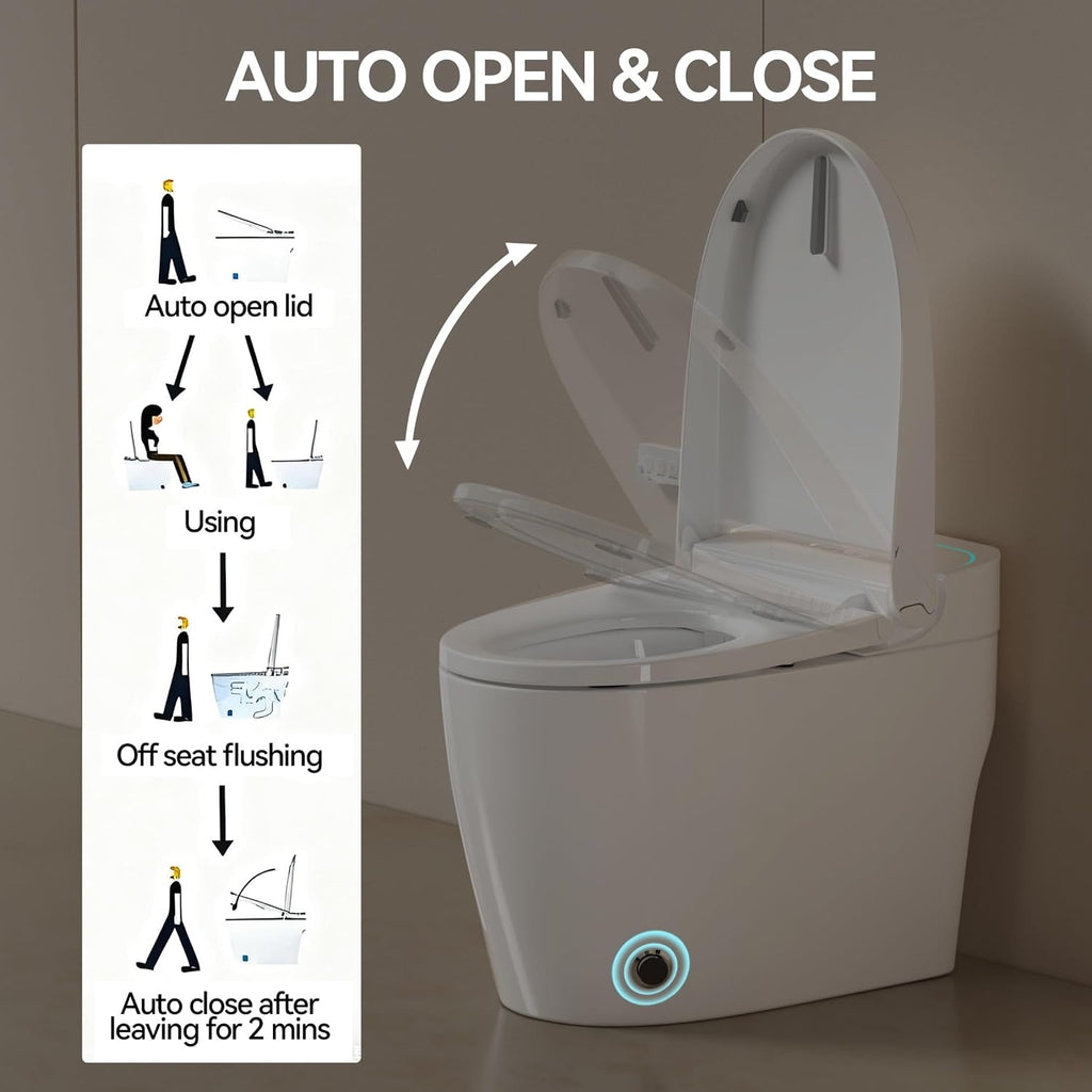One Piece Toilet,Smart Toilet with Bidet Built In,Ceramic Toilet with Dryer and Warm Water, Intelligent Toilet Auto Open/Close Seat,Heated Seat,White