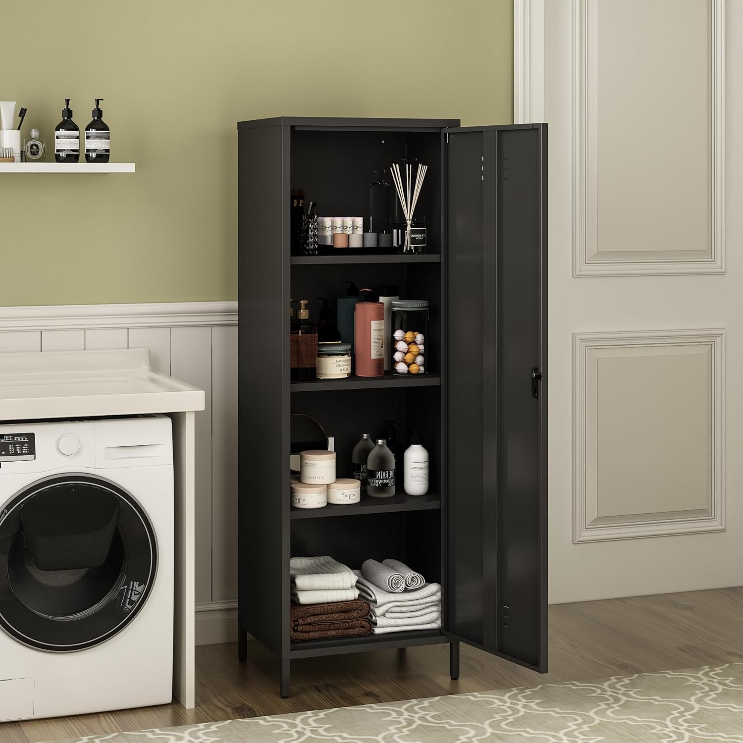 MIOCASA Metal Storage Locker with Digital Lock Steel File Cabinet with 3 Shelves 59.06-inch high for School, Bedroom, Home Office, Gym and Changing Room (Black)