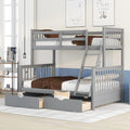 Harper & Bright Designs Twin Over Full Bunk Bed with Two Storage Drawers, Guardrails and Ladder, Solid Wood Bunk Bed Convertible to 2 Separated beds (Grey)