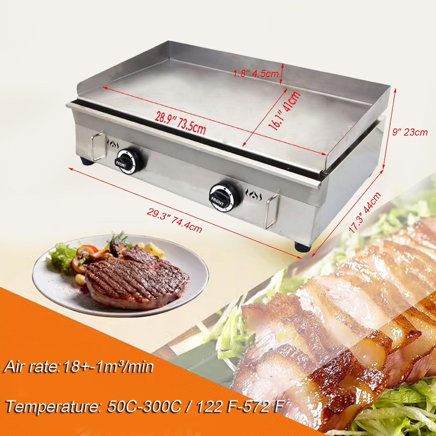 INTBUYING 2 Burners Commercial Flat Top Grill Gas Griddle with Low Pressure Valve 2800Pa Non-Stick Plate Flat Adjustable Temperature for Home Party Camping