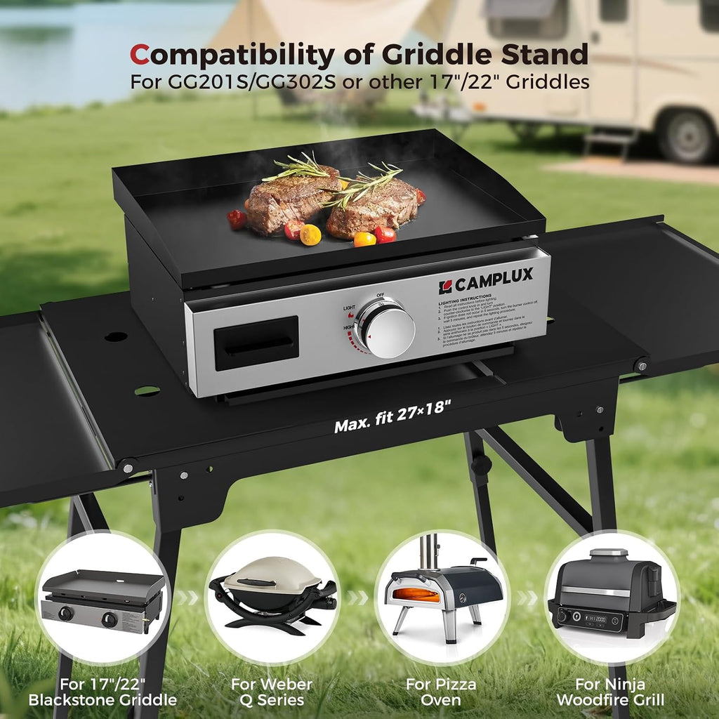 CAMPLUX 23' Propane Tabletop Griddle Grill 2-in-1 Bundle with Foldable Adjustable Griddle Stand, 19,000 BTU Non-Stick Flat Top for Camping, RV & Tailgating