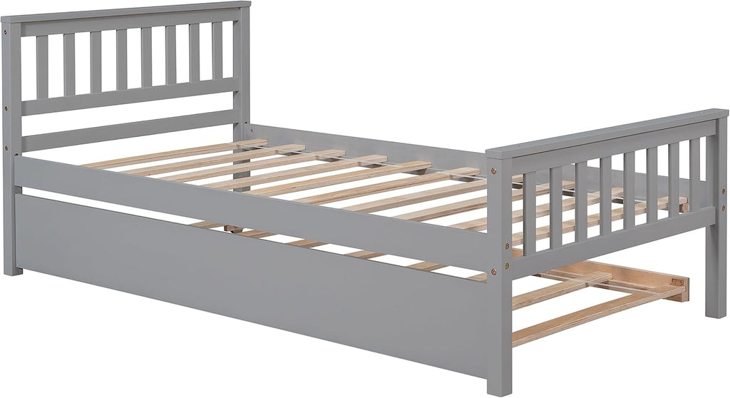 Bellemave Twin Kids Bed with Storage Twin Trundle, Wood Daybed for Kids, Adults, Gray