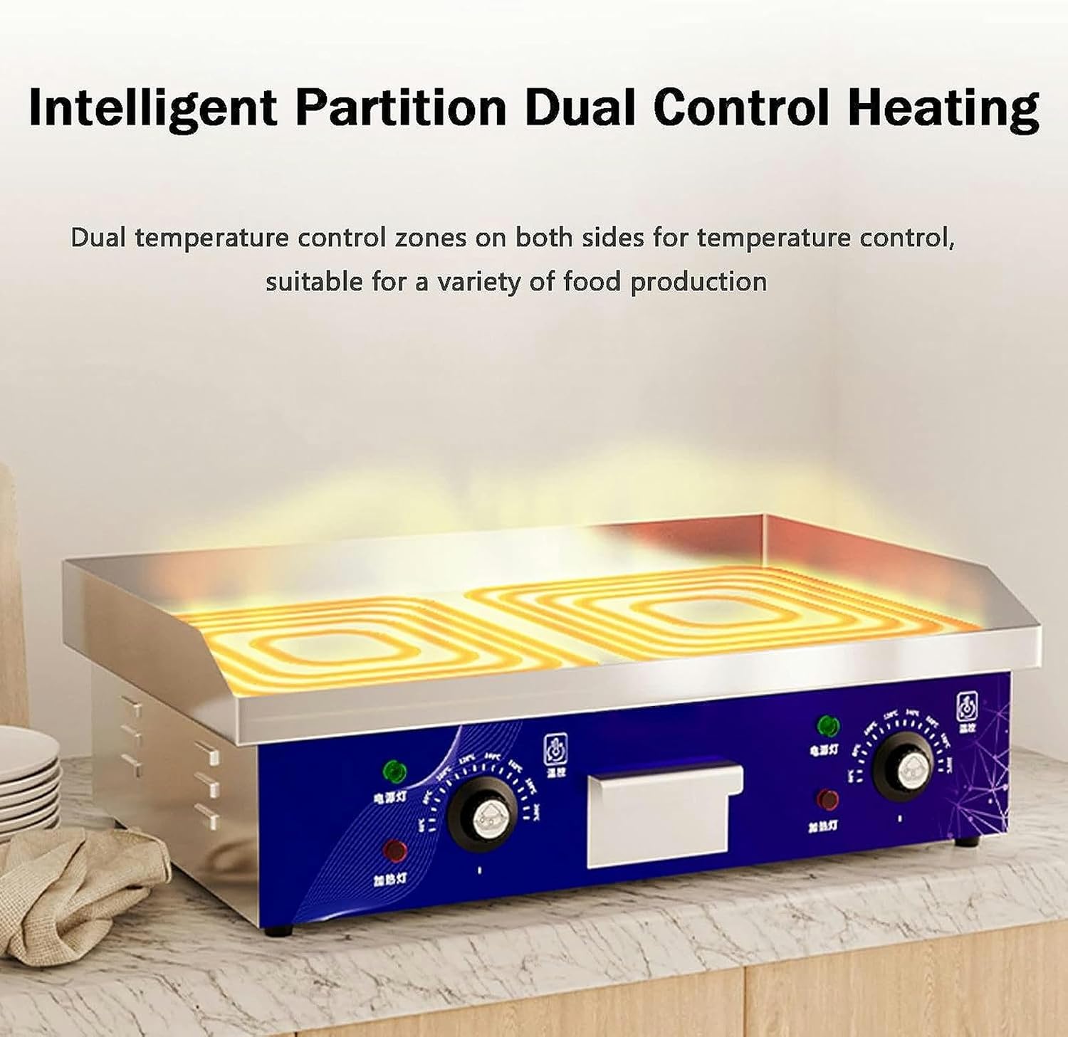 220V 4400W Commercial Electric Griddle, Electric Countertop Flat Top Griddle, Non-Stick Stainless Steel Restaurant Grill with Adjustable Temperature 122°F-572°F for Kitchen Restaurant