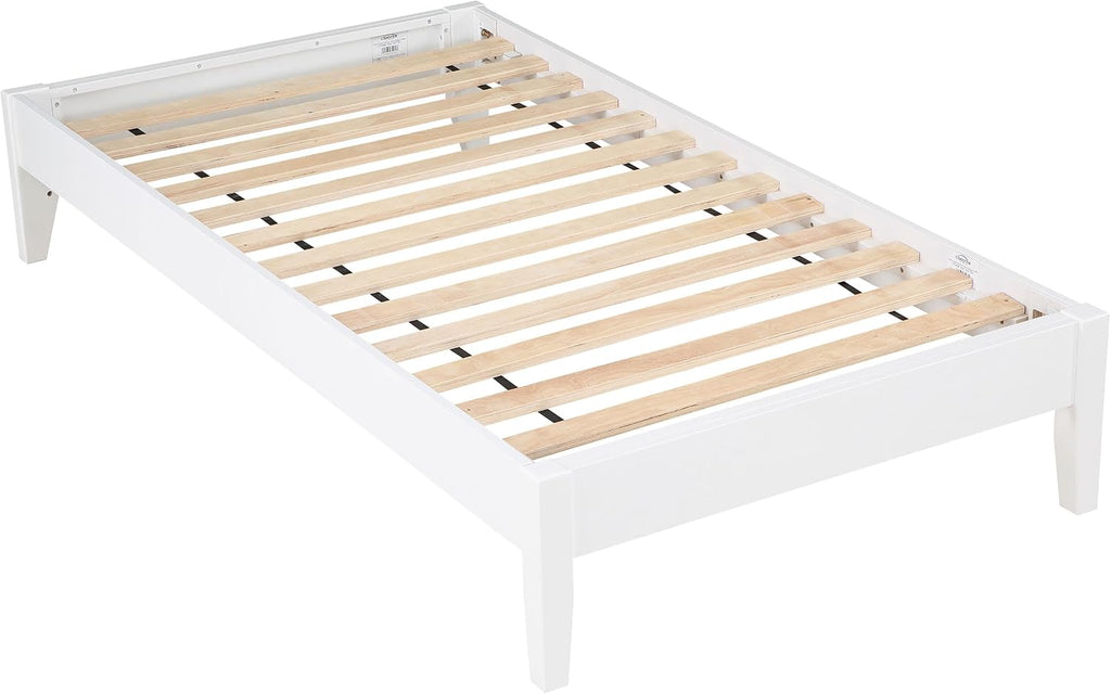 Coaster Home Furnishings - Hounslow - Wood - Universal Platform Bed with Fully Slatted Mattress-Ready Design, Contemporary Style and Center Rail - Bedroom - Twin Size - White - 306128T