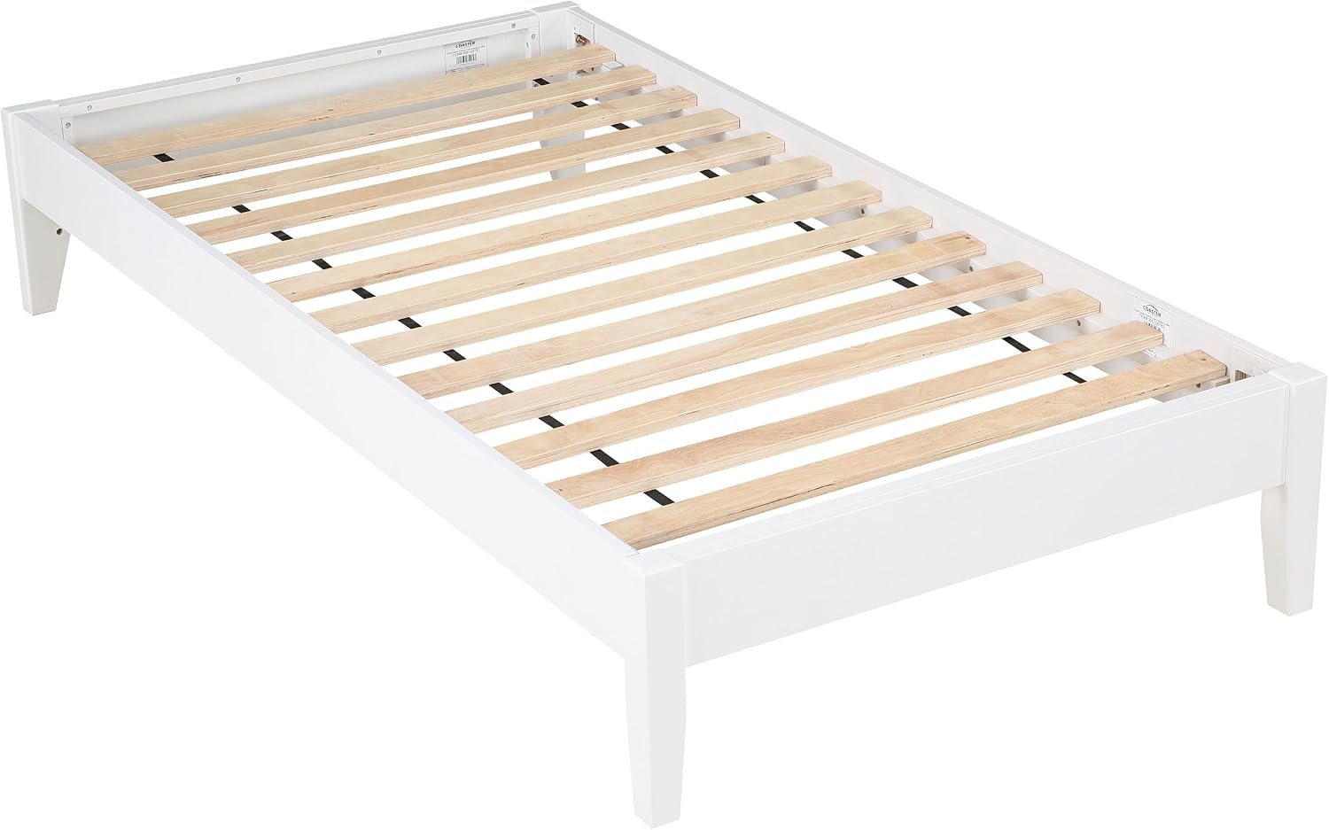 Coaster Home Furnishings - Hounslow - Wood - Universal Platform Bed with Fully Slatted Mattress-Ready Design, Contemporary Style and Center Rail - Bedroom - Twin Size - White - 306128T