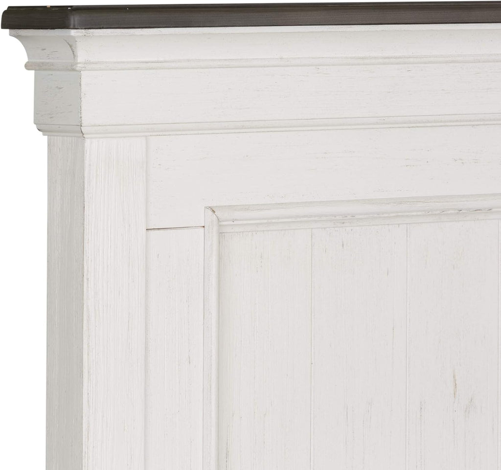 Liberty Furniture Allyson Park Queen Panel Bed, Dresser & Mirror, Night Stand Cottage Bedroom Furniture Set - Wirebrushed White w/Charcoal Tops
