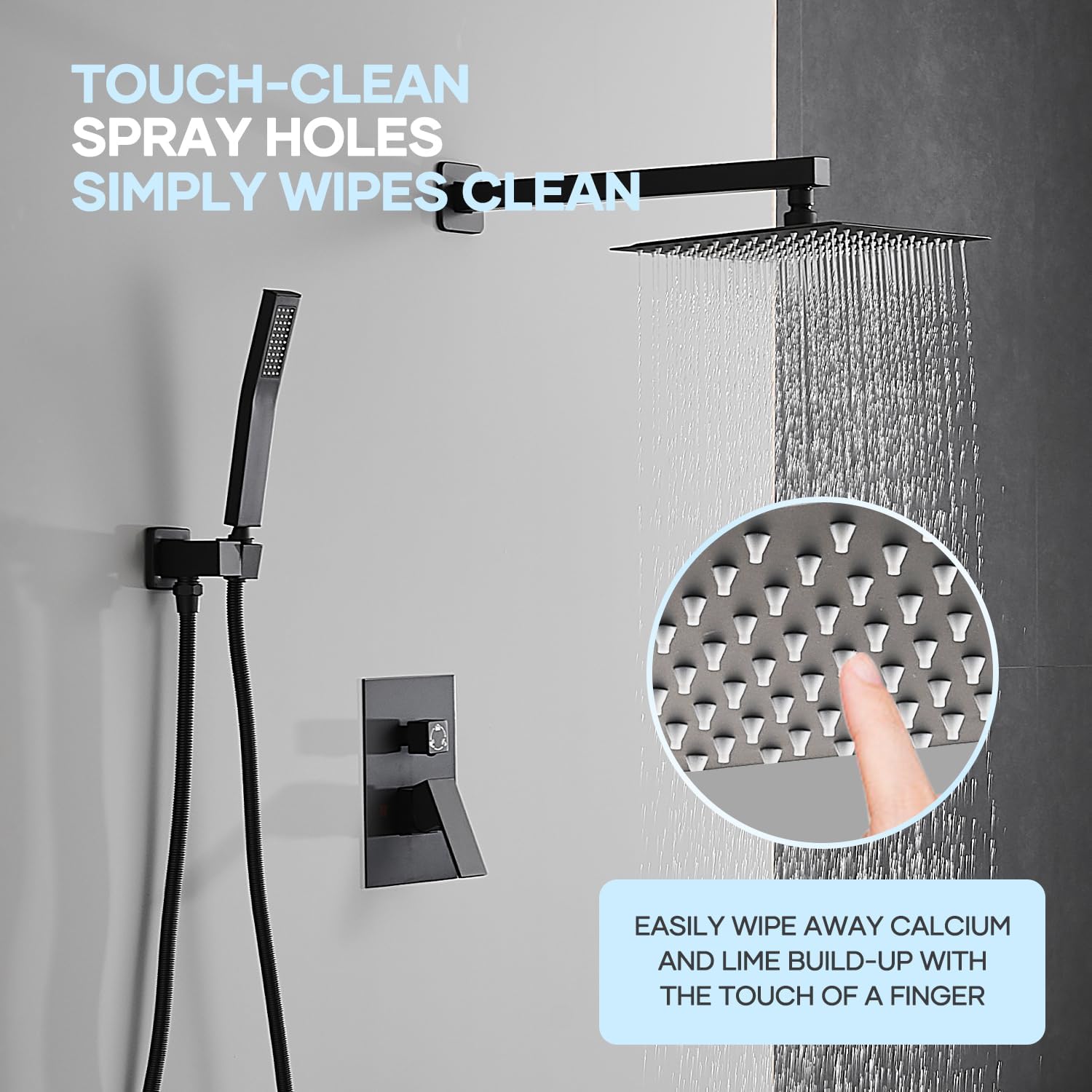 AVSIILE Shower Faucet Set with Tub Spout, Matte Black Rain Shower Mixer Valve and Trim Kit System with Base Complete, Rainfall Modern Shower Head and Handheld Handle Set Combo for Bathroom, 10 Inch