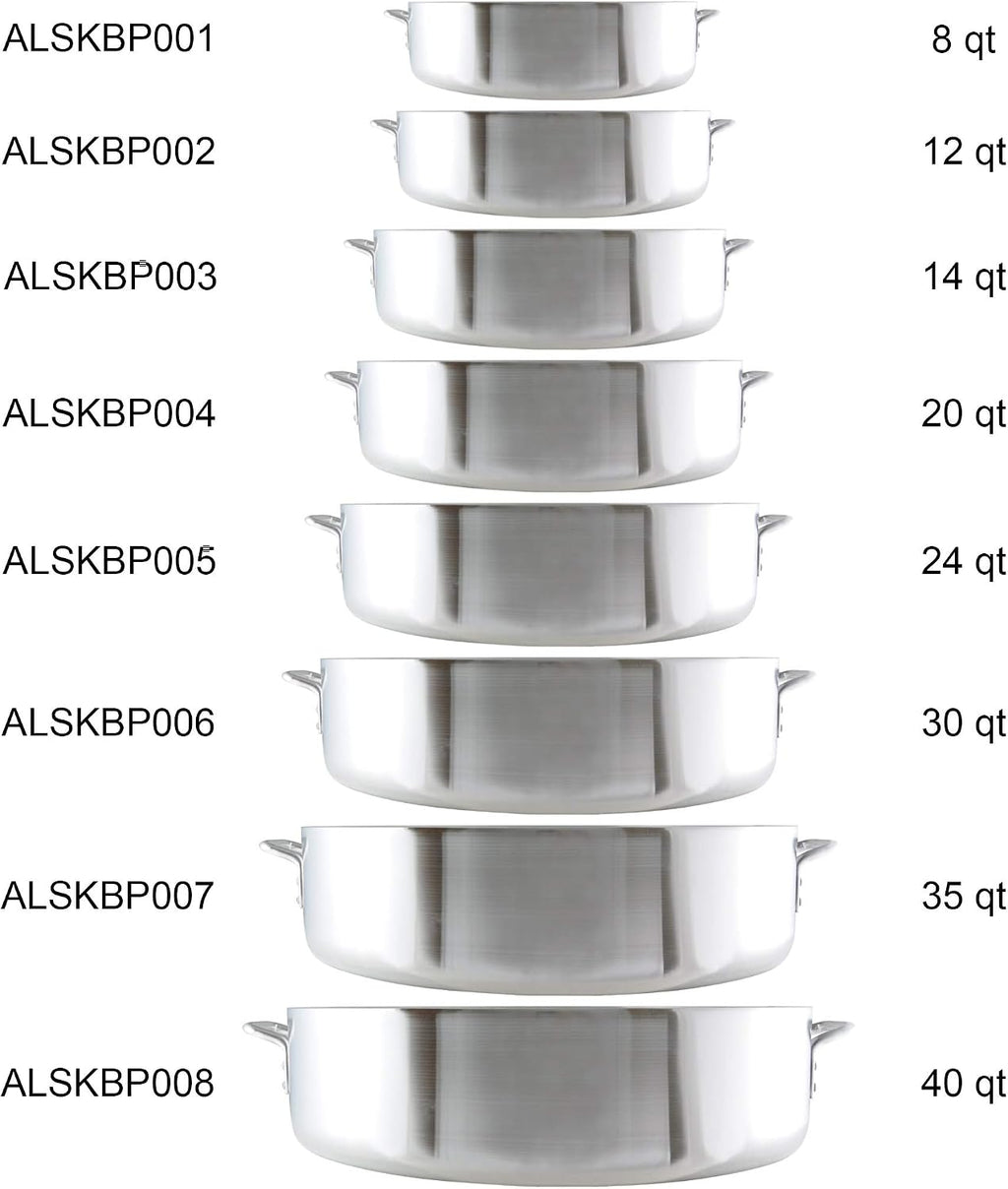 Thunder Group ALSKBP008 Brazier Pot, 40 quart capacity, with cover, 6 mm thick, extra heavy, flat bottom, aluminum, mirror-finish, NSF