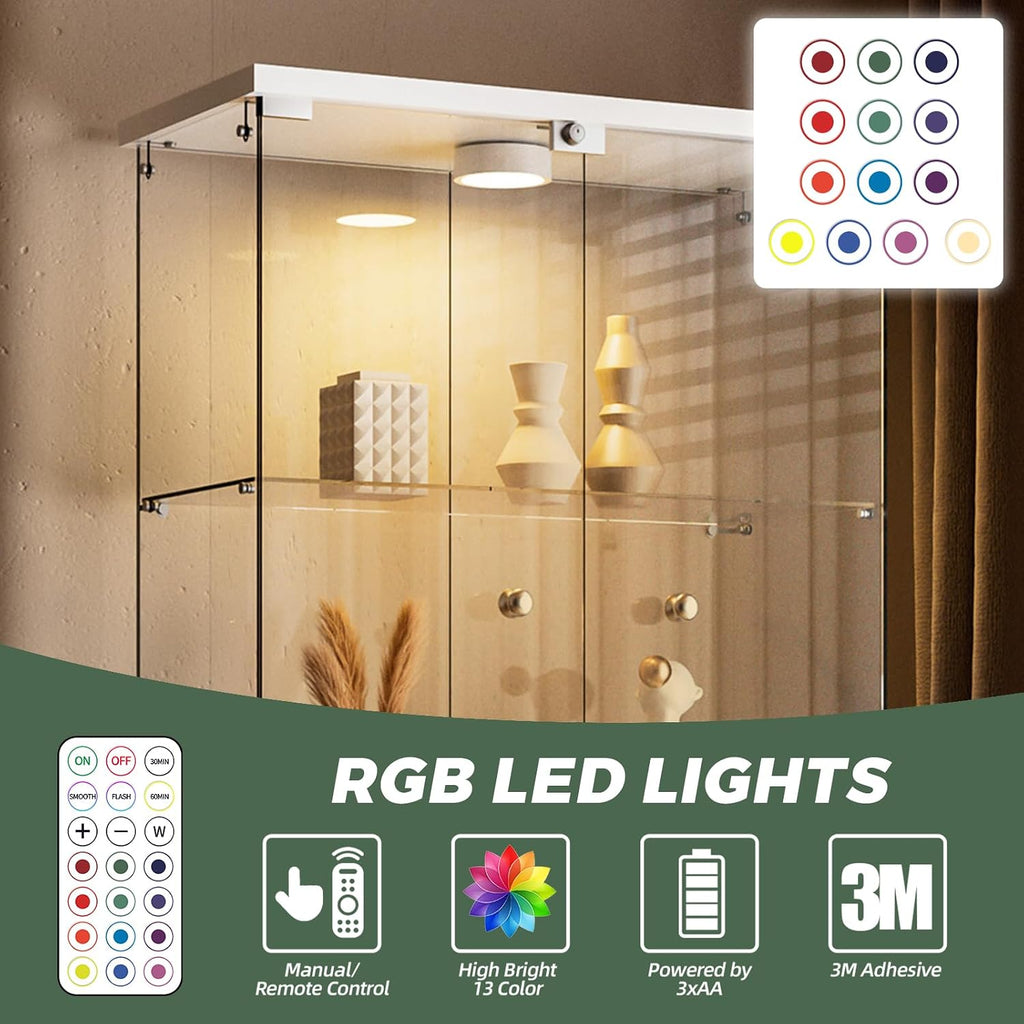 Glass Display Cabinet with LED Lights and Lock, 4-Shelf Tempered Glass Curio Cabinet with 2 Doors, Collectible Display Showcase for Living Room, Bedroom – White