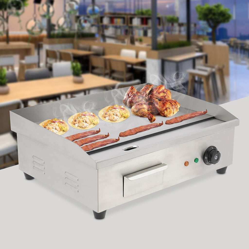 Commercial Electric Griddle, Teppanyaki Stainless Steel BBQ Flat Top Grill Hot Plate, 3000W Countertop Griddle Adjustable Thermostatic Control 122-572℉ Electric Griddle for Kitchen (1*Button)