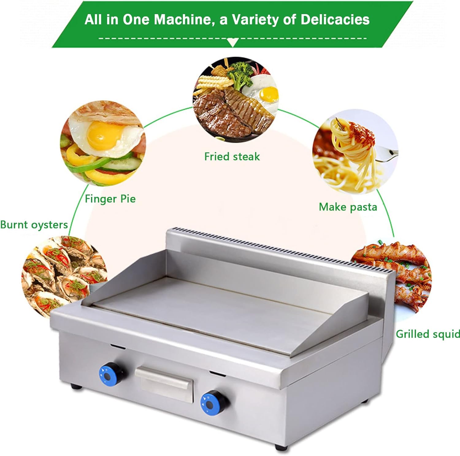 Commercial Propane Gas Griddle, 2 Stainless Steel Burner Tabletop Gas, Portable Table Ttop Grill, Large Non-Stick Steel Griddle, Teppanyaki Cooking Plate, Stainless Steel Portable Flat Top Grill,718