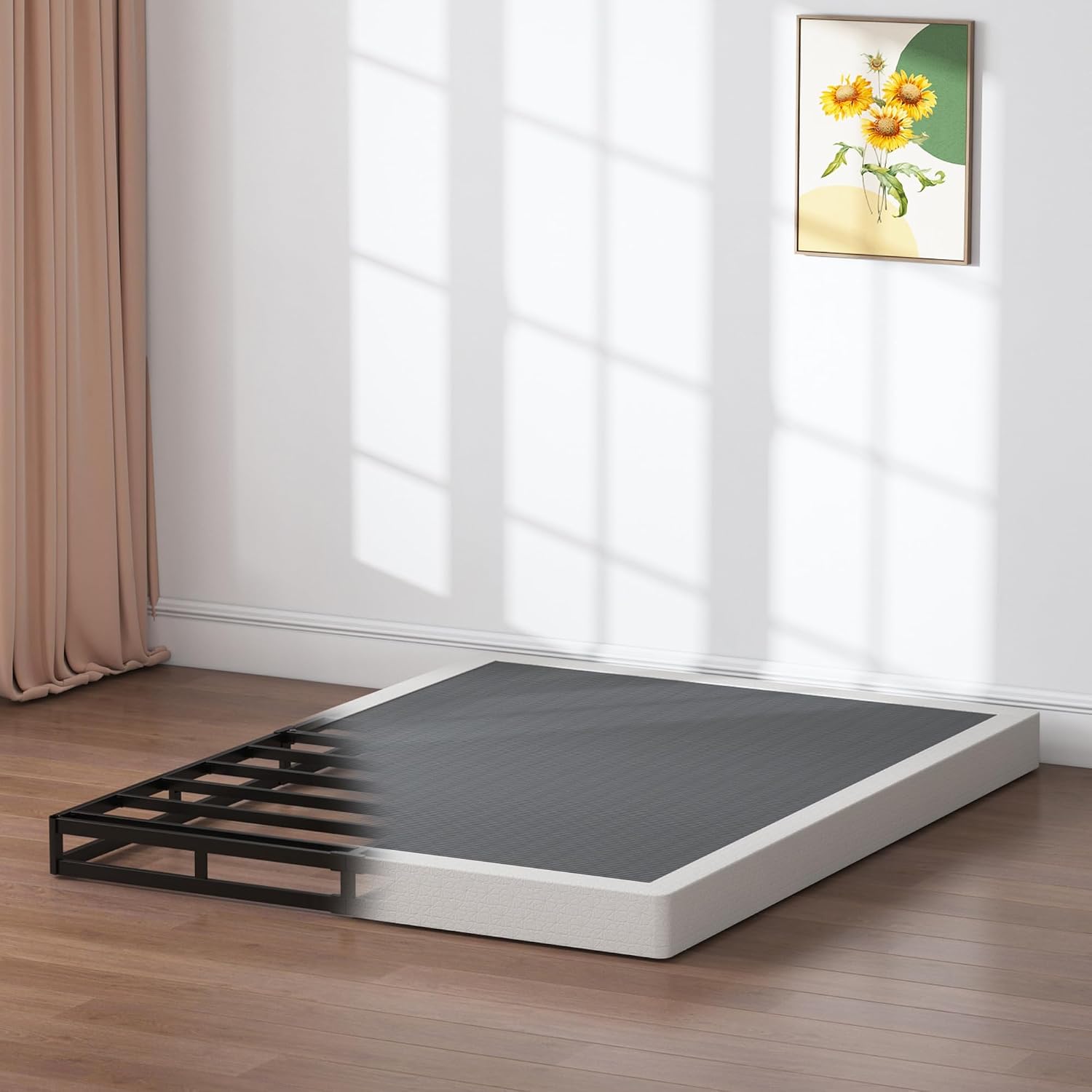 SHLAND Box Spring California King, 5 Inch Metal Cal King Size Box Spring Basic Bed Base, Mattress Foundation, Black Heavy Duty Metal Structure with Cover