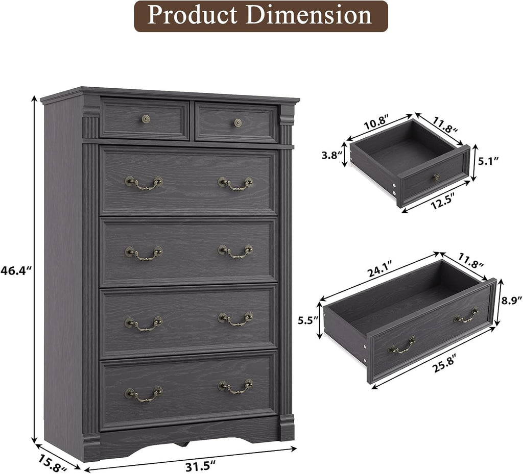 Bedroom Sets 2 Pieces, Farmhouse 6 Drawer Dresser and Nightstand Sets, Wood Bedroom Furniture Set for Home, Bedroom, Living Room, Hallway, Grey
