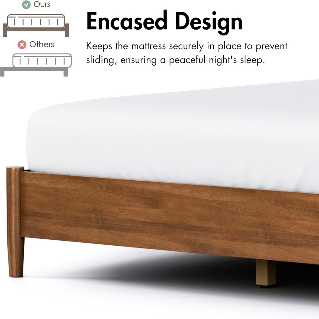 Furniture of America Wyatt Modern 2-Piece Solid Wood Bedroom Collection, Platform Frame with Upholstered Headboard and 2-Drawer Nightstand, No Box Spring Required for Home, Guest Room, Walnut, Full