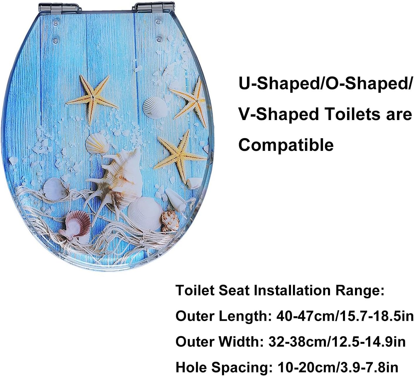 Resin Toilet Seat, Round Seats with Ocean Design, Soft Close and Quick Release Hinges, for Bathroom, Home, and Guest Restroom(Blue7)
