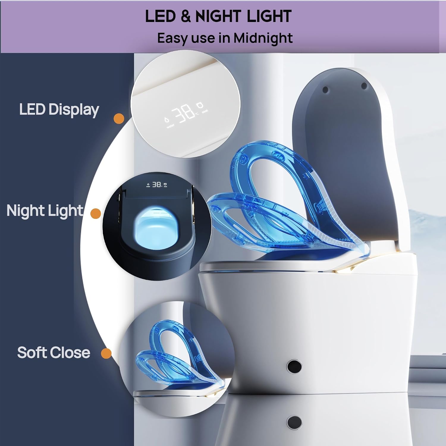 Modern Smart Toilet With Bidet, Auto Flush, Auto Open/Close,Heated Seat, Warm Water and Dry, 17.5' Comfort Height, Remote Control White
