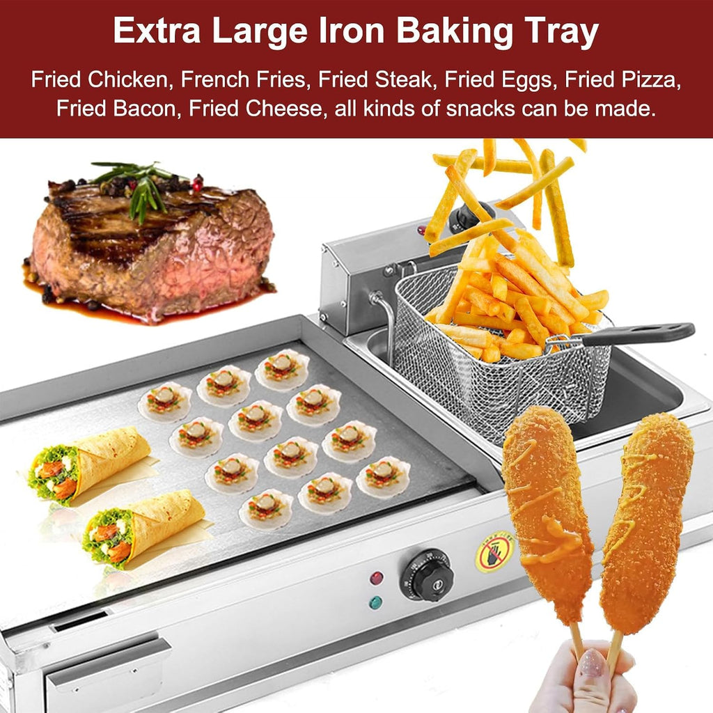 Electric Griddles Indoor Cooking With Deep Fryer, Commercial Electric Griddle Flat Top Grill With Seasoning Rack(Size:S)