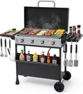 MAGIC UNION 4-Burner Heavy Duty Rolling Flat Top Propane Gas Griddle, Portable Griddle on Cart with Hood & Foldable Side Shelves, 32000 BTU 455 sq.in, for Outdoor Cooking, Camping & Tailgating