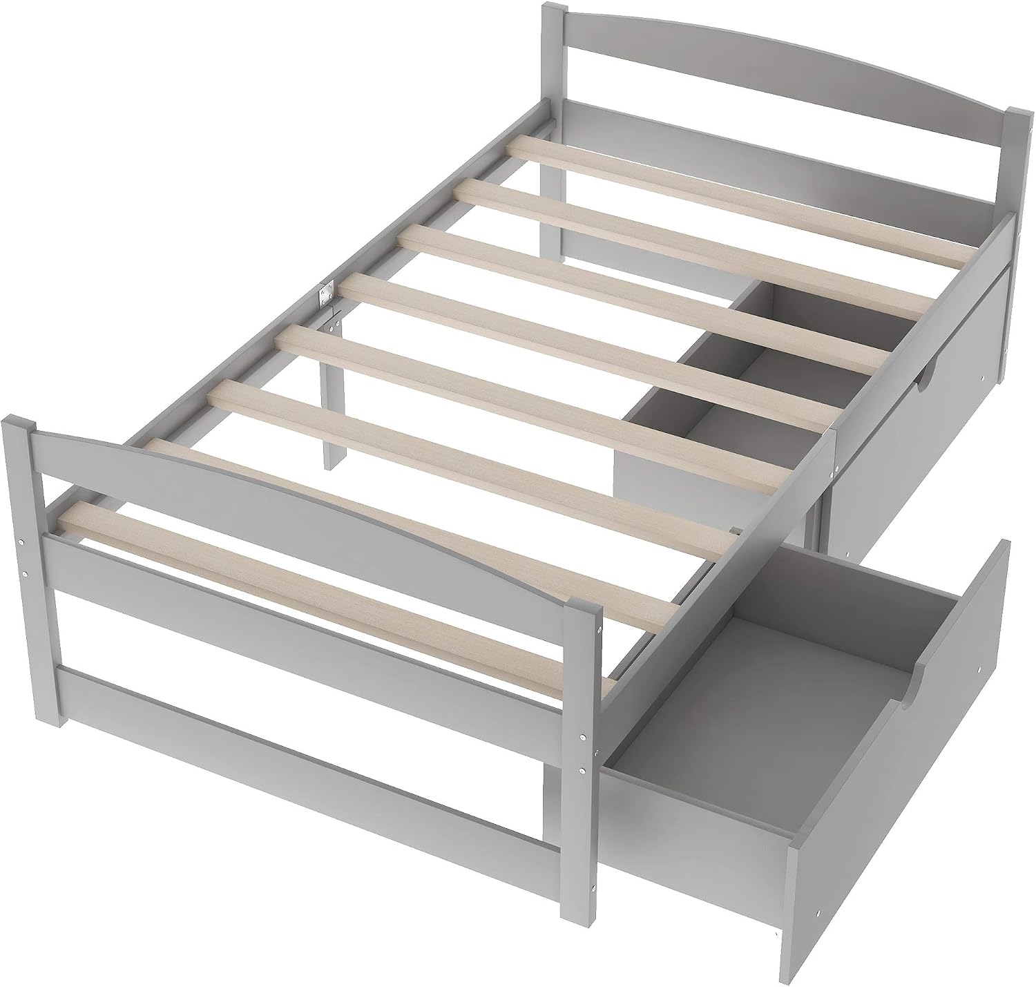 Bellemave Twin Kids Bed with Storage 2 Drawers and Headboard, Wood Twin Daybed with Storage, BedFrames for Kids, Adults, Gray