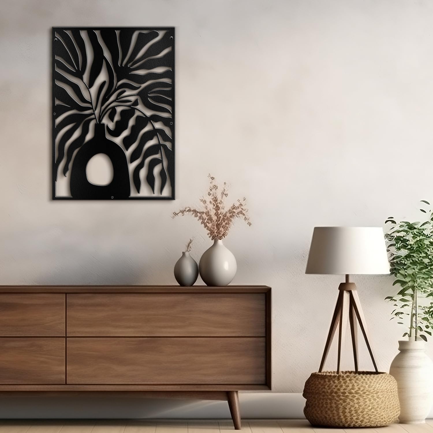 SIGNLEADER Metal Wall Art Decor Olive Tree Minimalist Modern Abstract Wall Sculpture Hangings Home Decoration for Living Room, Bedroom, Bathroom, Kitchen, Outdoor - 30' Black