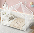 Bellemave Twin Size House Floor BedFrame for Kids, Metal Montessori Beds with slats, Twin House Beds for Kids Girls Boys, Wash White