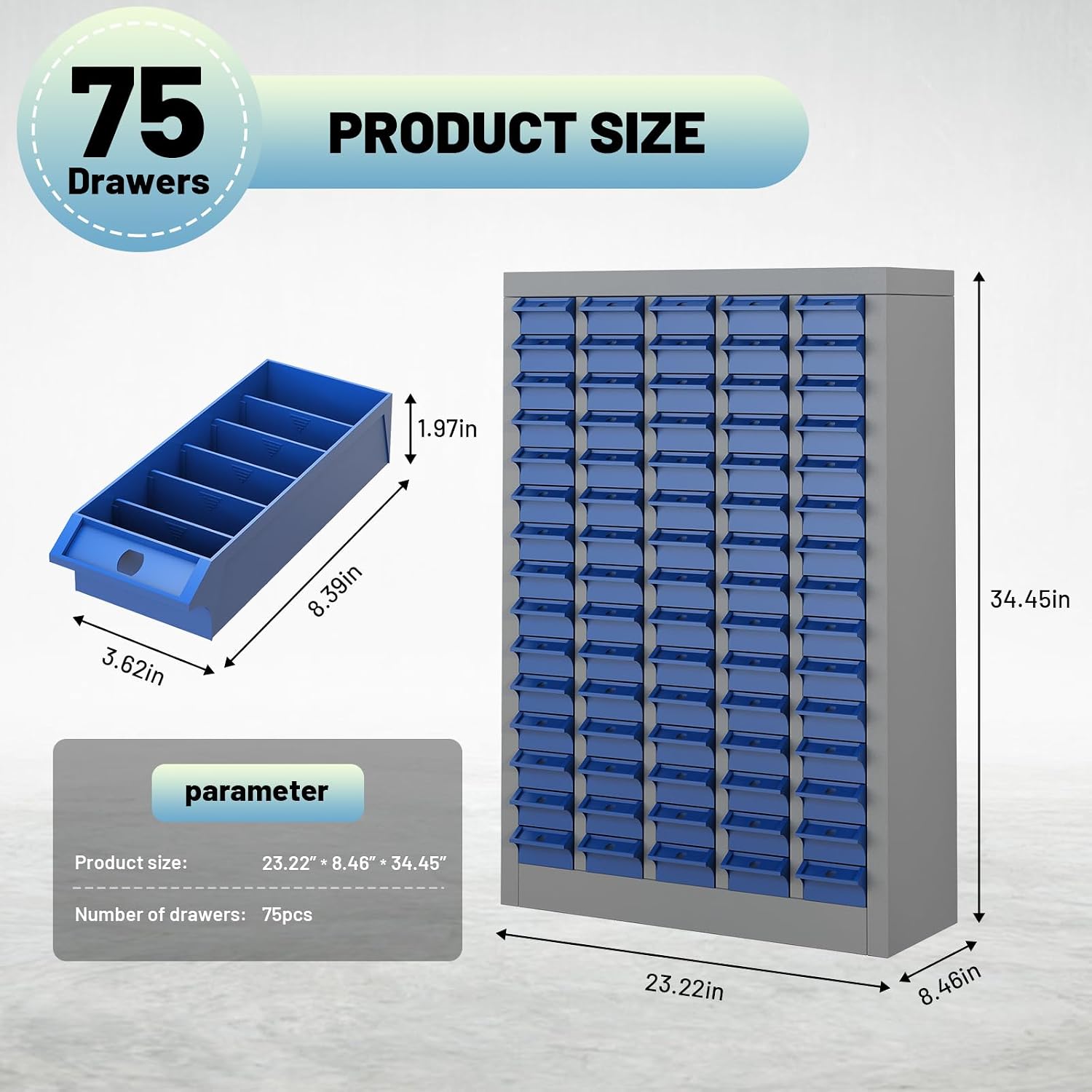 75 Drawer Tool Storage Cabinet with ABS Drawers, Bolt and Nut Organizer Parts Box, Hardware Shelving Unit for Garage and Workshop