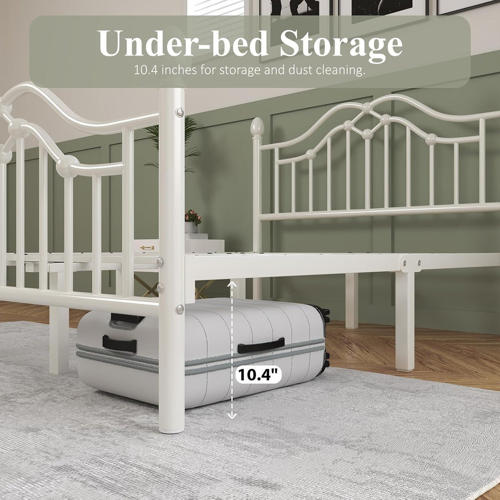 LOEWAY Full Metal Bed Frame with Classical Headboard and Footboard, Platform Bed Frame with Sturdy Metal Slats Support, Adequate Under Bed Storage, No Box Spring Needed, Easy Assembly, White