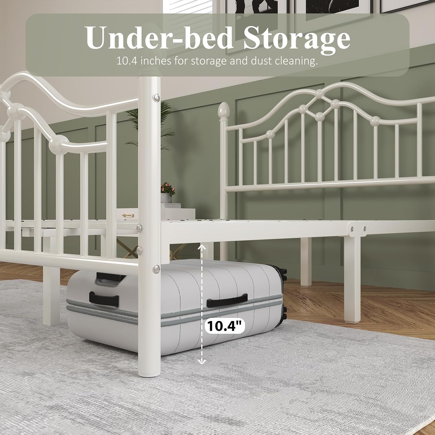 LOEWAY Full Metal Bed Frame with Classical Headboard and Footboard, Platform Bed Frame with Sturdy Metal Slats Support, Adequate Under Bed Storage, No Box Spring Needed, Easy Assembly, White