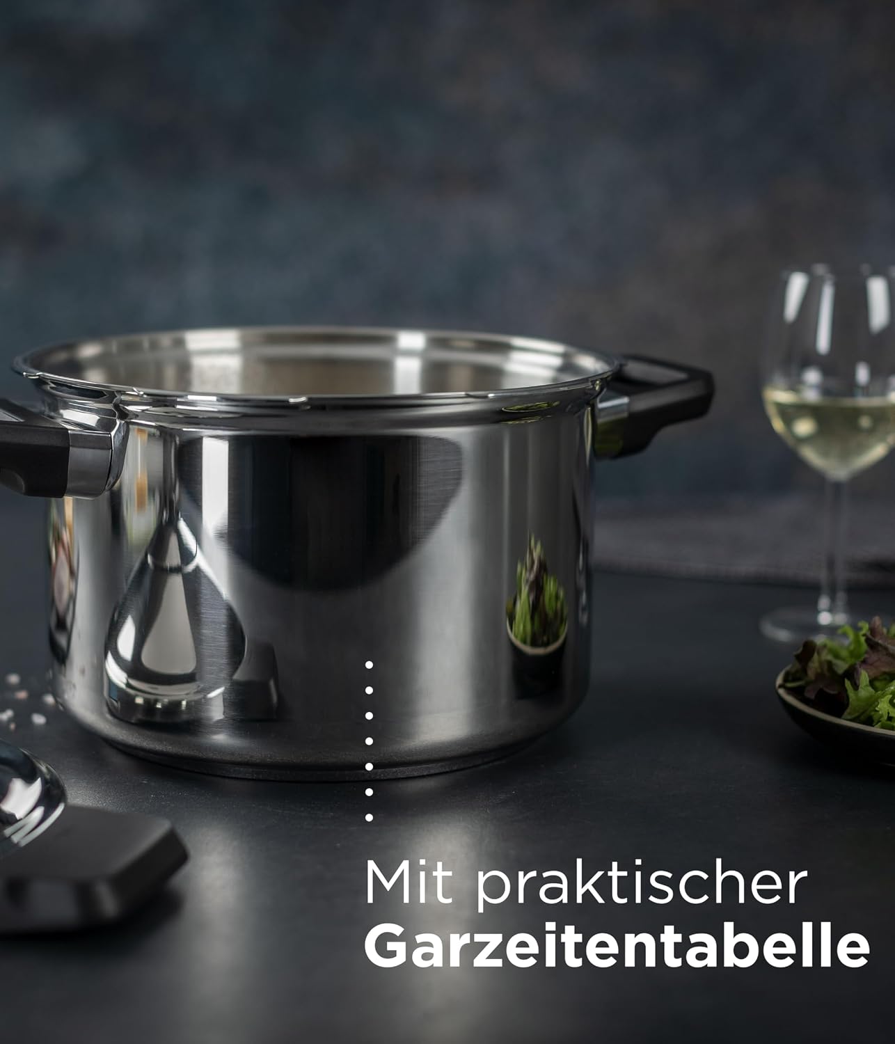 Kuhn Rikon DUROMATIC® Pressure Cooker 11' 8.45 qt family of 6 wide base for better braising, Stainless