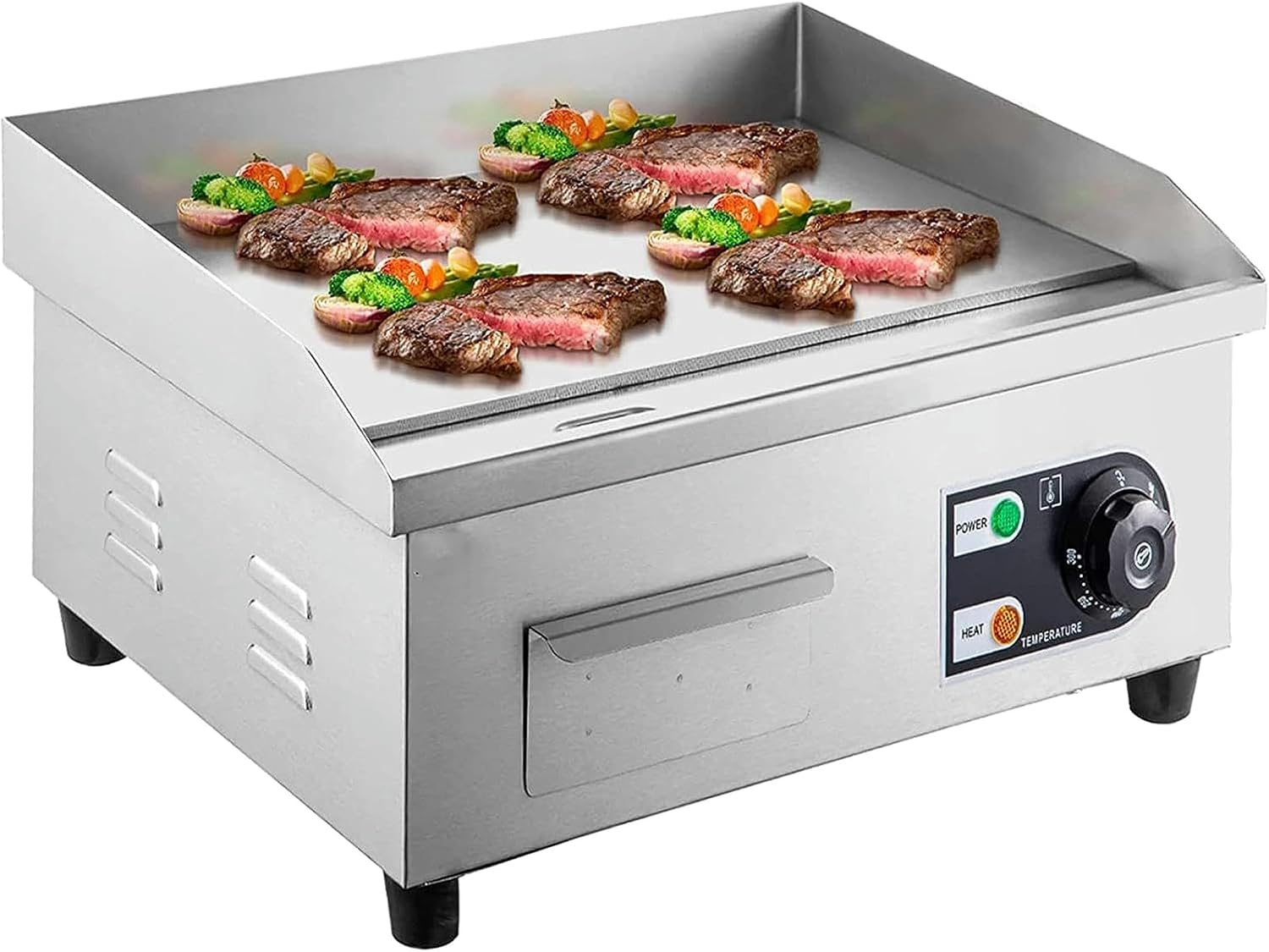 Commercial Electric Griddles, 1500W Non-Stick Restaurant Teppanyaki Grill with Adjustable Temperature Control 122°F-572°F, Electric Flat Top Grill, for Kitchen