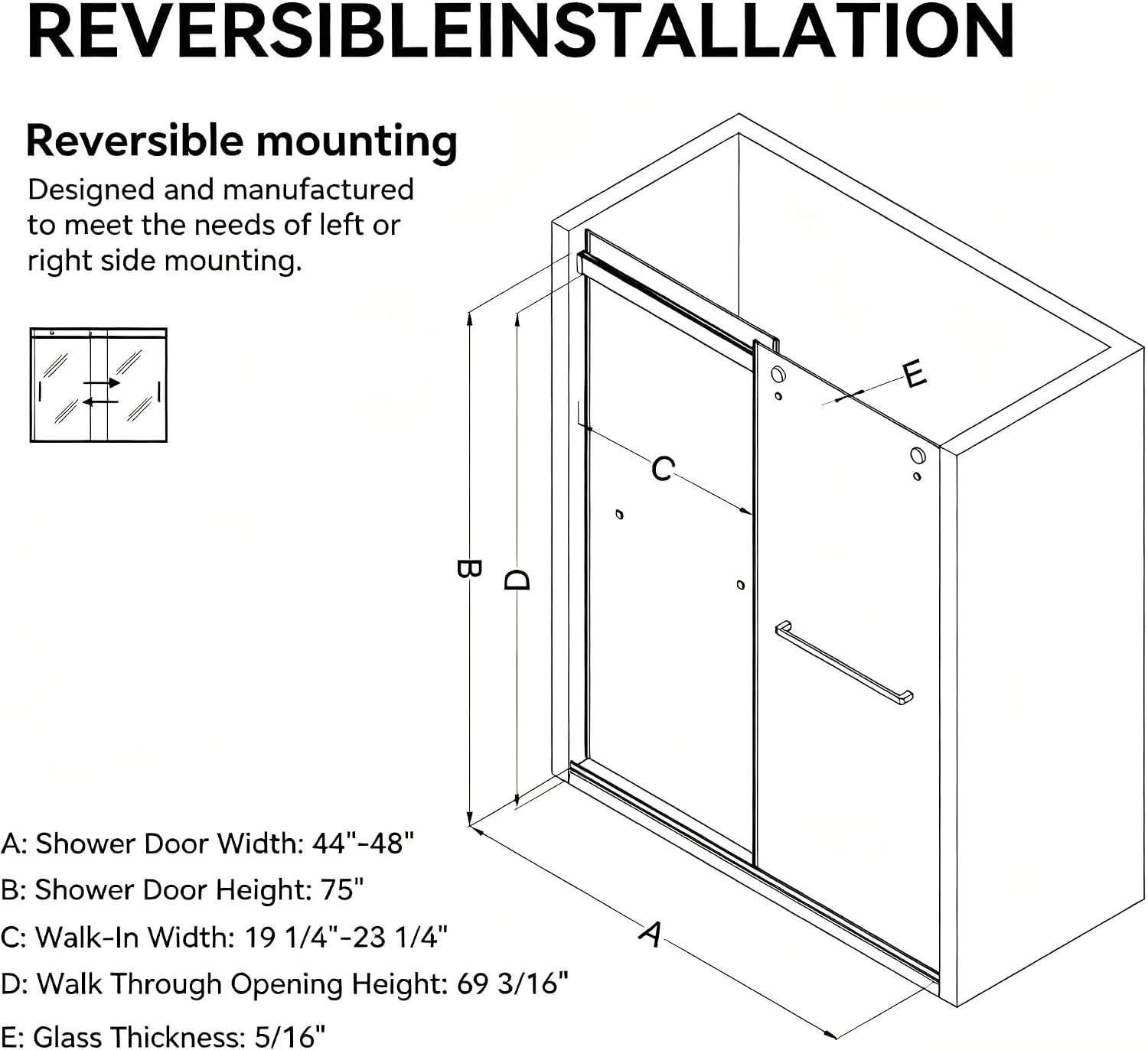 Findepot 44'-48' W x 75' H Frameless Shower Door, Double Sliding Shower Door,5/16'(8mm) Clear Tempered Glass,Stainless Steel Hardware,Brushed Gold