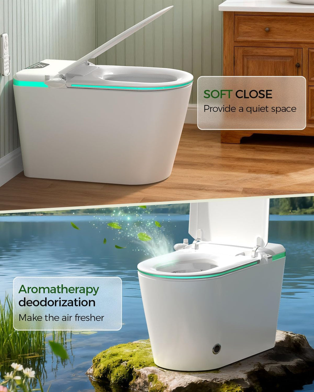 Nordic Smart Toilet with Built in, Auto Open Close Lid,Tankless One Piece Toilet, ADA Comfort Height, 1.28 GPF Auto Dual Flush, Heated Seat, Warm Air Dryer & Digital Display
